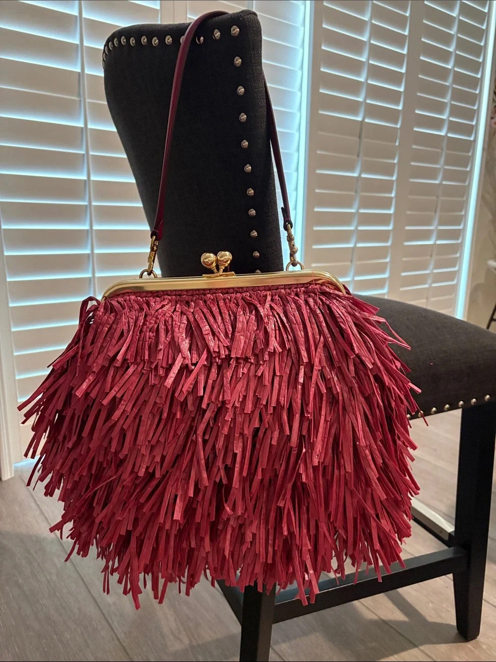 Coach Kisslock Frame Bag 27 Straw Fringe Clutch Fuchsia New